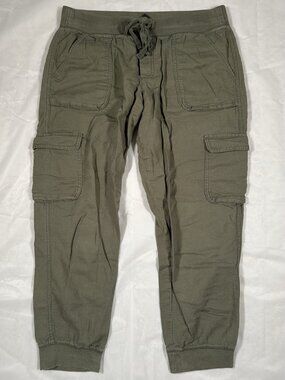 EUC Gap Green Cargo Womens Pants Drawstring Stretch Comfort Medium M Pockets